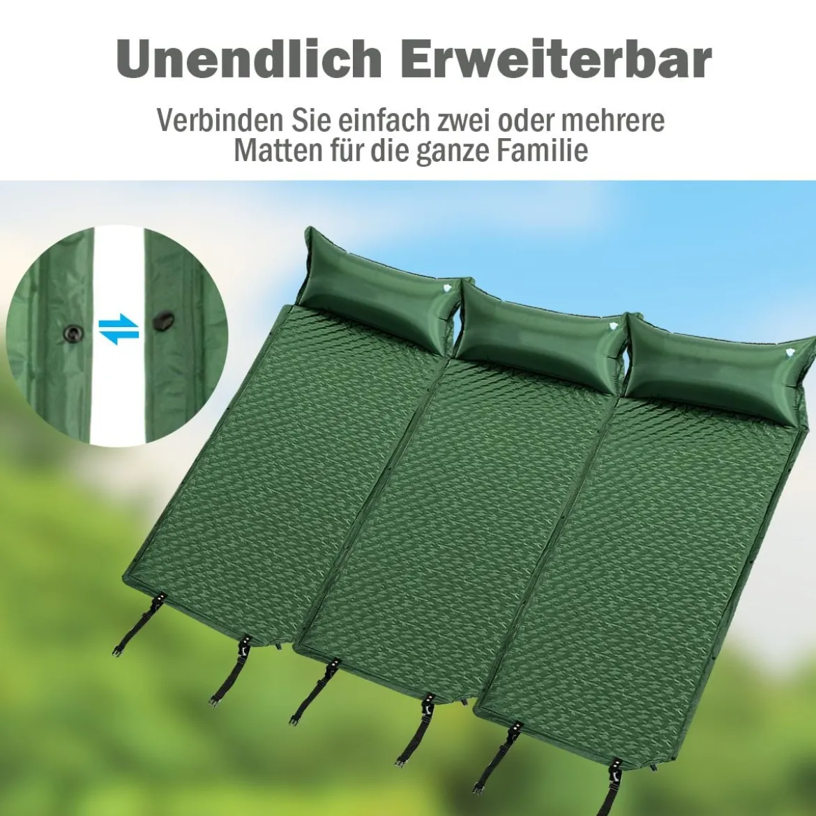 Schlafmatte selbstaufblasbar mit Kissen und Tragetasche Camping Wandern Reisen