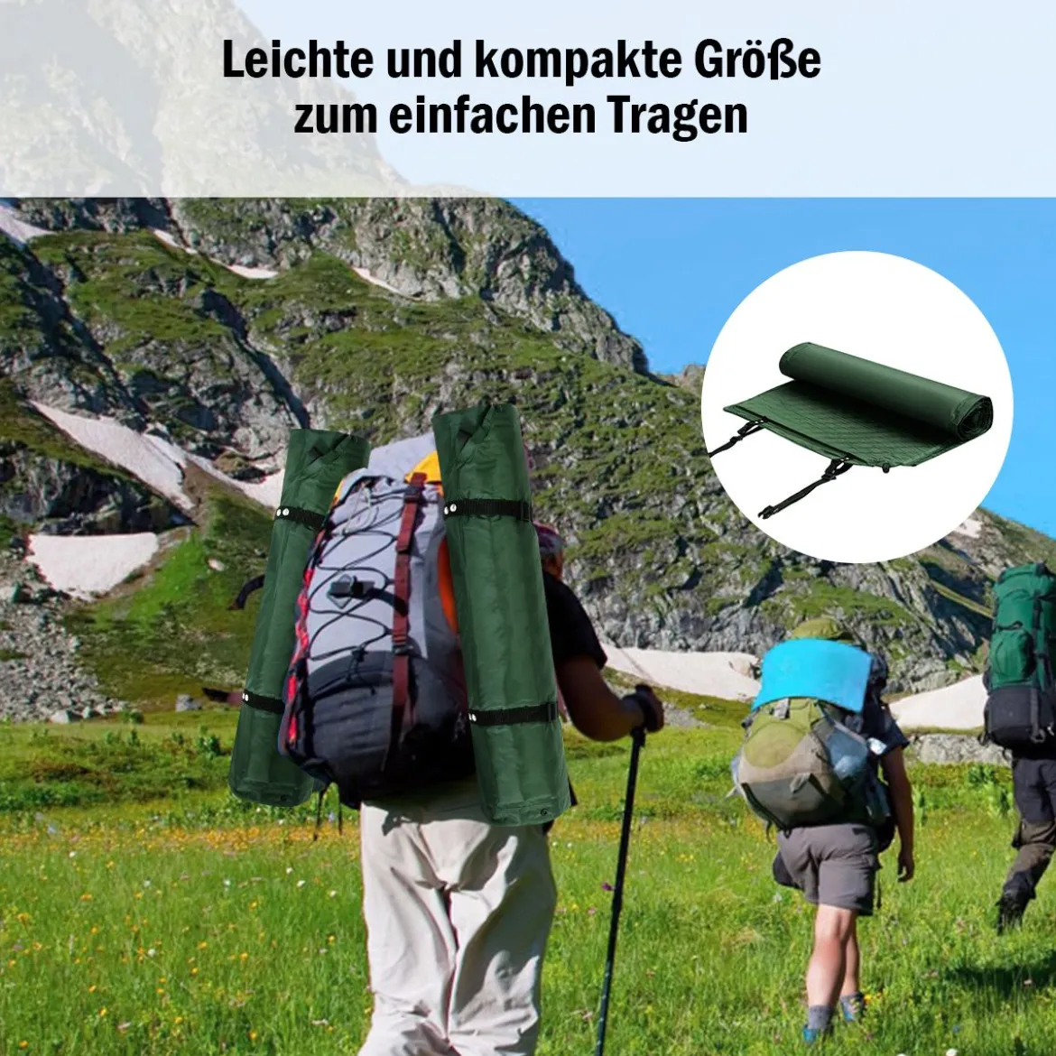 Schlafmatte selbstaufblasbar mit Kissen und Tragetasche Camping Wandern Reisen