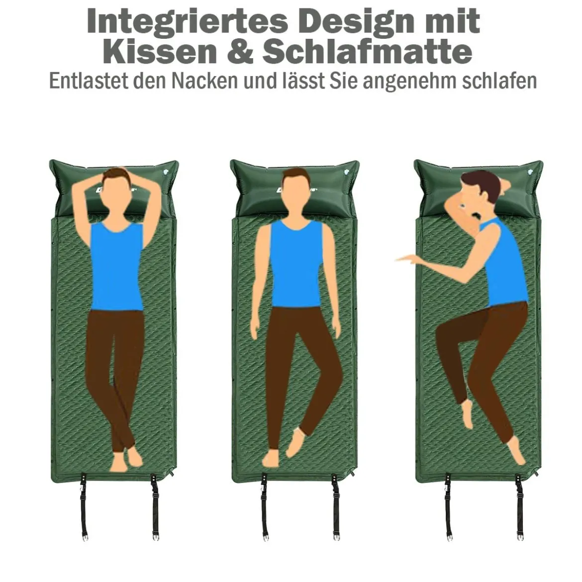 Schlafmatte selbstaufblasbar mit Kissen und Tragetasche Camping Wandern Reisen