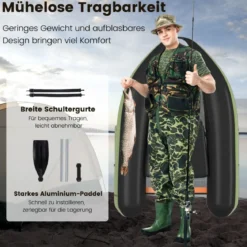 Schlauchboot Angelboot Aufblasbarer Schwimmreifen mit Gurten 136 x 105 x 53 cm Grün