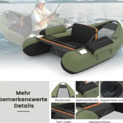 Schlauchboot Angelboot Aufblasbarer Schwimmreifen mit Gurten 136 x 105 x 53 cm Grün