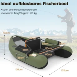 Schlauchboot Angelboot Aufblasbarer Schwimmreifen mit Gurten 136 x 105 x 53 cm Grün