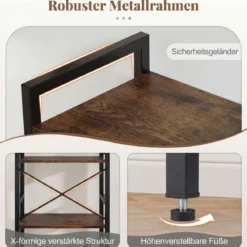 Schmaler Bücherregal 4-stöckiges freistehendes Standregal mit robustem Metallrahmen Rustikal Braun