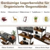 Schmaler 4 Ebenen Konsolentisch mit Drahtkorb & Stahlrahmen & Kippschutz Braun + Schwarz