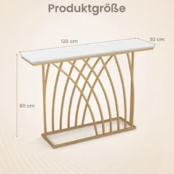 Schmaler Konsolentisch mit Marmor Optik & Geometrischem Metallrahmen 120 x 30 x 80 cm