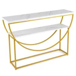 Schmaler Konsolentisch mit Marmorplatte 2 Ebenen Sofatisch Eingangstisch 120 x 30 x 80,5 cm