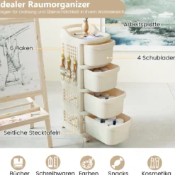 Schmaler Nischenschrank auf Rollen Nischenregal mit 4 Schubladen & Pegboard Nischenwagen