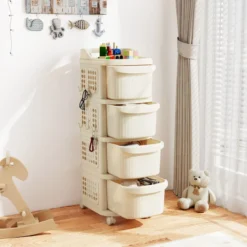 Schmaler Nischenschrank auf Rollen Nischenregal mit 4 Schubladen & Pegboard Nischenwagen