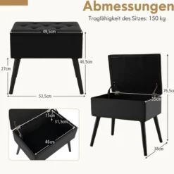 Schminkhocker mit Stauraum Polsterhocker mit Aufklappbarem Gepolstertem Sitz Schwarz