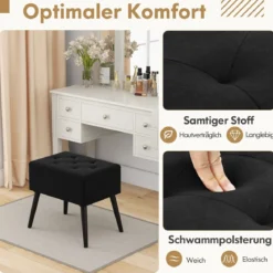 Schminkhocker mit Stauraum Polsterhocker mit Aufklappbarem Gepolstertem Sitz Schwarz