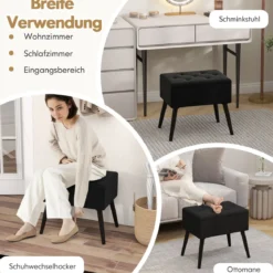 Schminkhocker mit Stauraum Polsterhocker mit Aufklappbarem Gepolstertem Sitz Schwarz