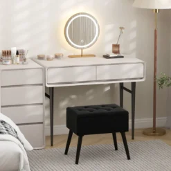 Schminkhocker mit Stauraum Polsterhocker mit Aufklappbarem Gepolstertem Sitz Schwarz