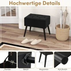 Schminkhocker mit Stauraum Polsterhocker mit Aufklappbarem Gepolstertem Sitz Schwarz