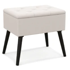 Schminkhocker mit Stauraum Polsterhocker mit Aufklappbarem Gepolstertem Sitz Beige