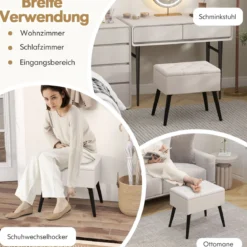 Schminkhocker mit Stauraum Polsterhocker mit Aufklappbarem Gepolstertem Sitz Beige