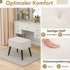 Schminkhocker mit Stauraum Polsterhocker mit Aufklappbarem Gepolstertem Sitz Beige