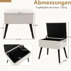 Schminkhocker mit Stauraum Polsterhocker mit Aufklappbarem Gepolstertem Sitz Beige
