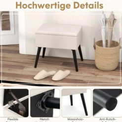 Schminkhocker mit Stauraum Polsterhocker mit Aufklappbarem Gepolstertem Sitz Beige