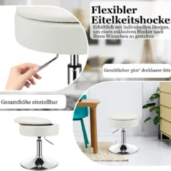 Schminkhocker mit Stauraum um 360° Drehbarer Hocker aus Kunstleder Sitzhöhe 51-66cm Schwarz/Weiß/Rosa