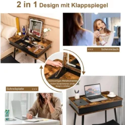 Schminkset mit Klappspiegel 2-in-1-Schminktisch & Schreibtisch 80 x 50 x 76 cm Braun