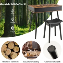 Schminkset mit Klappspiegel 2-in-1-Schminktisch & Schreibtisch 80 x 50 x 76 cm Braun