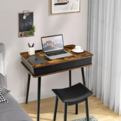Schminkset mit Klappspiegel 2-in-1-Schminktisch & Schreibtisch 80 x 50 x 76 cm Braun