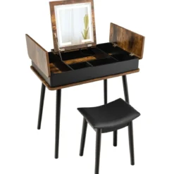 Schminkset mit Klappspiegel 2-in-1-Schminktisch & Schreibtisch 80 x 50 x 76 cm Braun