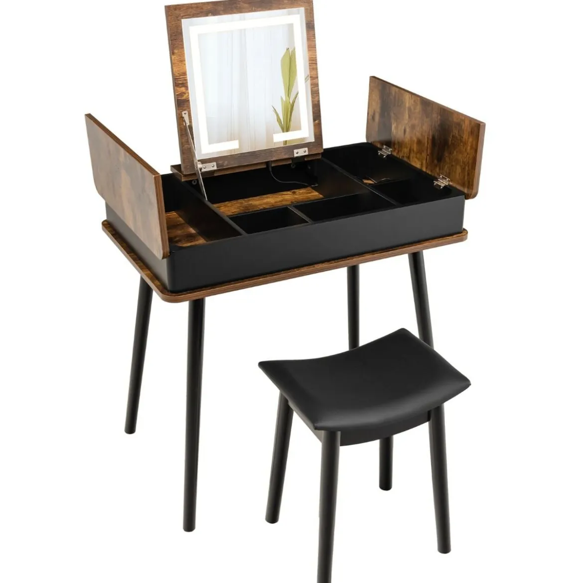 Schminkset mit Klappspiegel 2-in-1-Schminktisch & Schreibtisch 80 x 50 x 76 cm Braun