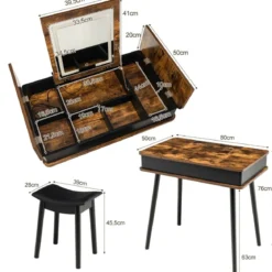 Schminkset mit Klappspiegel 2-in-1-Schminktisch & Schreibtisch 80 x 50 x 76 cm Braun
