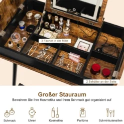 Schminkset mit Klappspiegel 2-in-1-Schminktisch & Schreibtisch 80 x 50 x 76 cm Braun