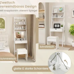Schminkset Schminkset Frisierkommode mit Klappspiegel und Hocker Weiß 60 x 40 x 180 cm