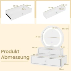 Schminkspiegel Tischspiegel Spiegel mit 2 Schubladen Schminktisch 51 x 26 x 59 cm Weiß