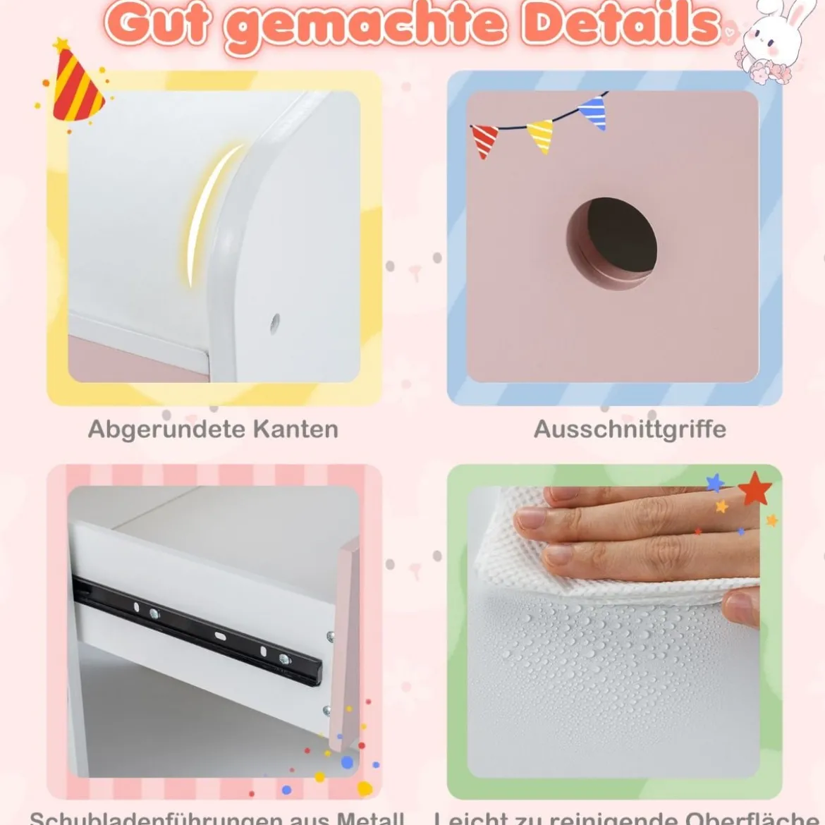 Schminktisch für Kinder mit Beleuchtung Kosmetiktisch mit beleuchtetem Spiegel Frisierkommode mit offenen Regalen Weiß
