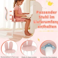 Schminktisch für Kinder mit Beleuchtung Kosmetiktisch mit beleuchtetem Spiegel Frisierkommode mit offenen Regalen Weiß
