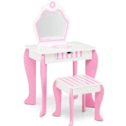 Schminktisch & Hocker-Set für Kinder mit Spiegel und Schublade 49 x 34 x 86,5 cm Rosa