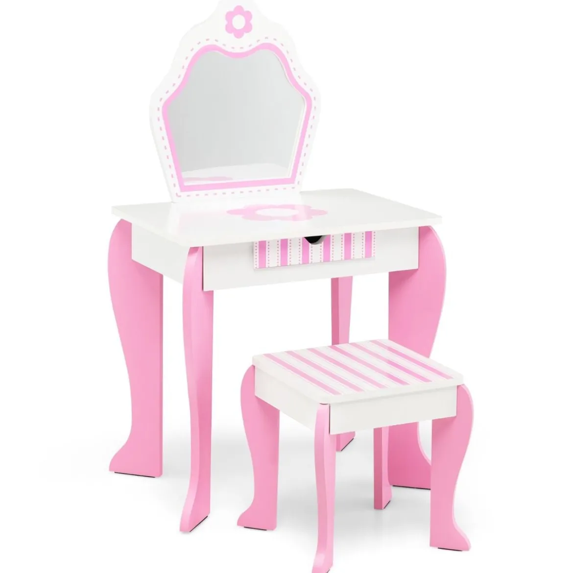 Schminktisch & Hocker-Set für Kinder mit Spiegel und Schublade 49 x 34 x 86,5 cm Rosa