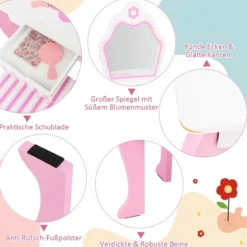 Schminktisch & Hocker-Set für Kinder mit Spiegel und Schublade 49 x 34 x 86,5 cm Rosa