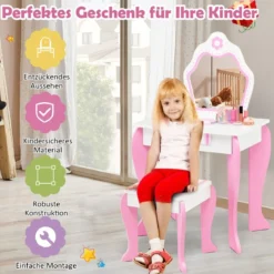 Schminktisch & Hocker-Set für Kinder mit Spiegel und Schublade 49 x 34 x 86,5 cm Rosa