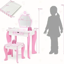 Schminktisch & Hocker-Set für Kinder mit Spiegel und Schublade 49 x 34 x 86,5 cm Rosa