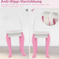 Schminktisch & Hocker-Set für Kinder mit Spiegel und Schublade 49 x 34 x 86,5 cm Rosa