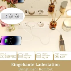Schminktisch mit Beleuchtung Frisiertisch mit Ladestation Hocker mit Stauraum Weiß