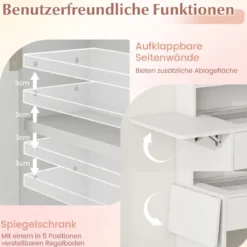 Schminktisch mit 3 Farbe LED Spiegel & Hocker & Steckdosen Frisiertisch Set Schmaler Kosmetiktisch