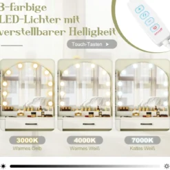 Schminktisch mit LED-Beleuchtung 3 Farben mit Einstellbarer Helligkeit Weiß