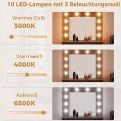 Schminktisch mit LED-Beleuchtung Einstellbare Helligkeit Frisiertisch mit Spiegel Rustikalbraun