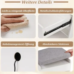 Schminktisch mit LED Schiebespiegel & Hocker & Schubladen & Steckdosen Kosmetiktisch Weiß
