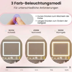 Schminktisch mit Spiegel & Beleuchtung Make-up Tisch Set mit Sitzhocker Steckdosen Weiß
