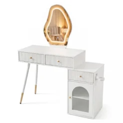 Schminktisch mit Spiegel Beleuchtung 3 Schubladen & Schrank Kosmetiktisch 106 x 40 x 134,5 cm Weiß