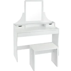 Schminktisch 3 Schubladen Make-up Tisch Frisiertisch mit Spiegel und Hocker Weiß 108 x 39 x 148 cm