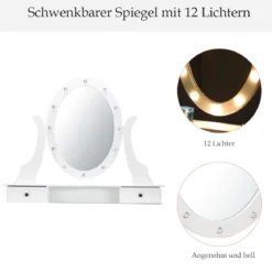 Schminktisch Set Frisiertisch Kosmetiktisch mit Hocker und Spiegel Weiß Holz