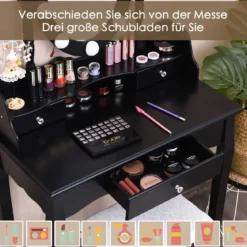 Schminktisch Set mit 360° drehbarem Spiegel Kosmetiktisch Schwarz